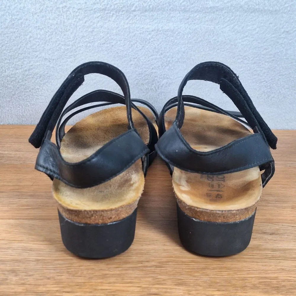 Naot Kayla Women's 11 EU 42 Wedge Comfort Sandals Black Leather Israel Walking